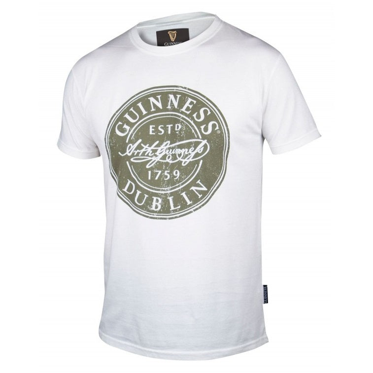 GUINNESS – WHITE DISTRESSED LABEL T-SHIRT